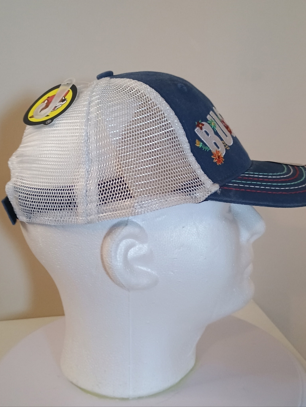 BUC-EES Navy Floral Mesh Ponytail Trucker Cap - Picture 6 of 7